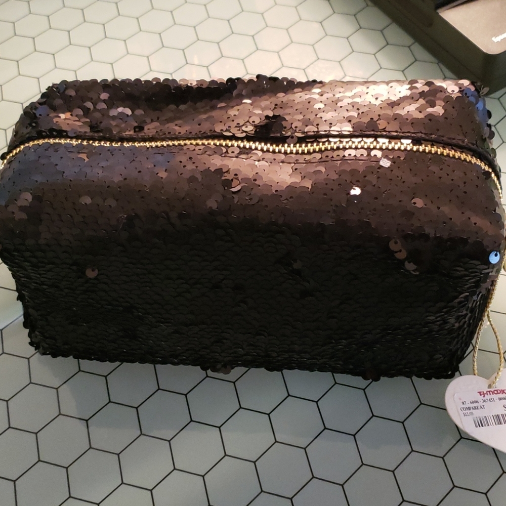 Black sequined cosmetic bag